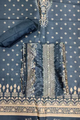 navy blue assam silk digital printed dress material