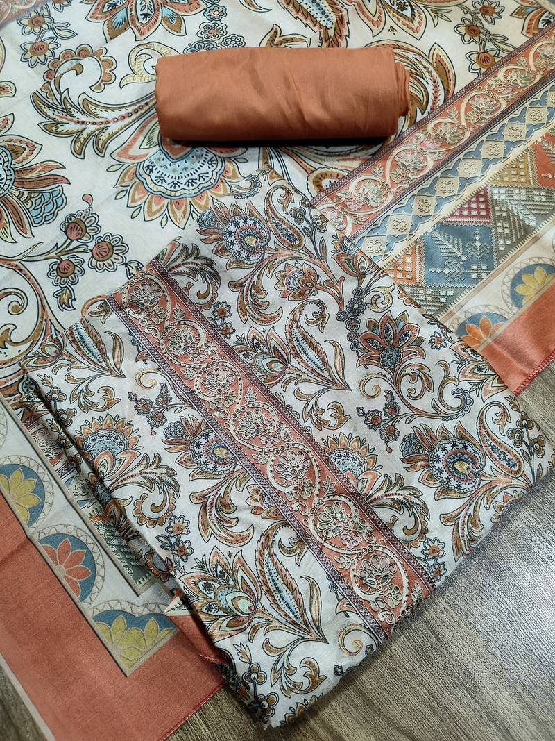 peach assam silk digital printed dress material