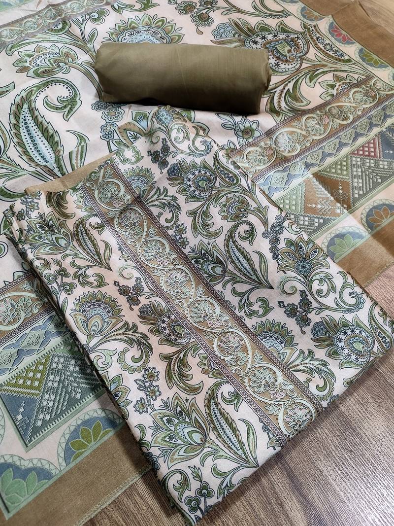 green assam silk digital printed dress material