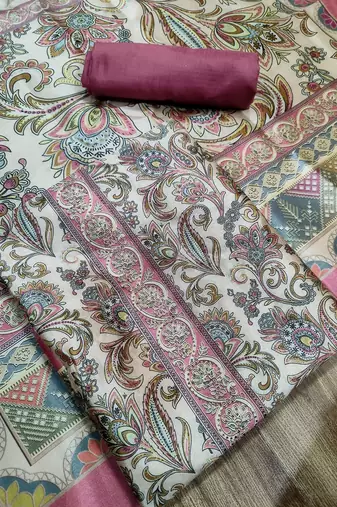 pink assam silk digital printed dress material