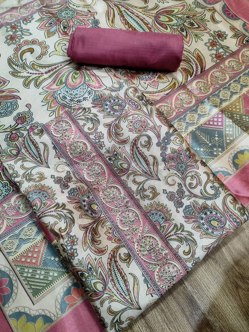 pink assam silk digital printed dress material