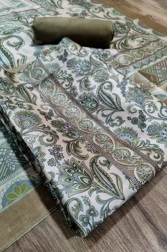 green assam silk digital printed dress material
