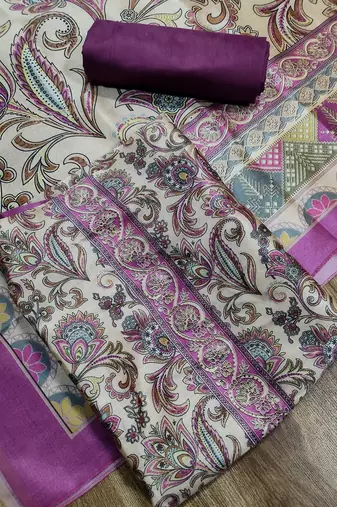 purple assam silk digital printed dress material