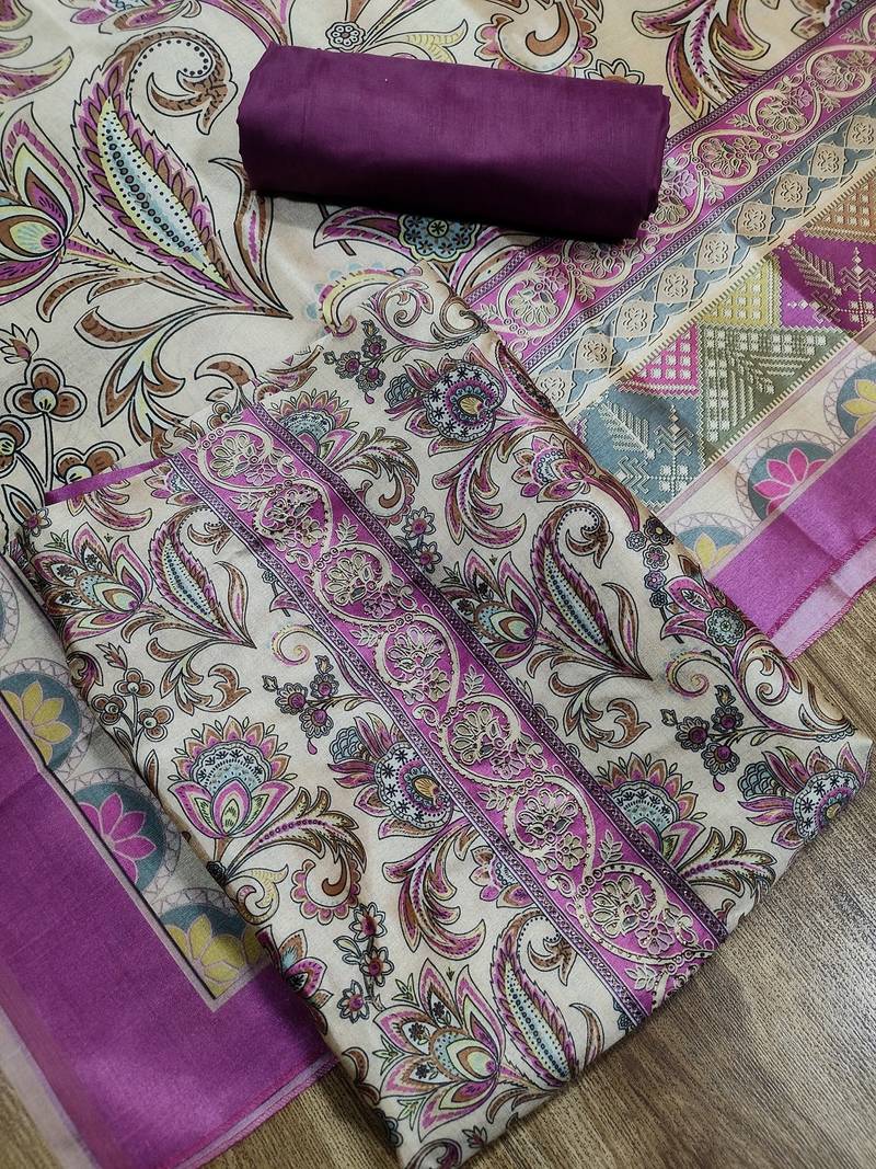 purple assam silk digital printed dress material