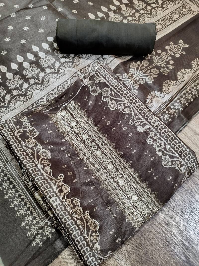 brown assam silk digital printed dress material