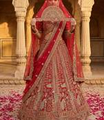  red embroidered silk bridal lehenga set choli with dupatta with double dupatta