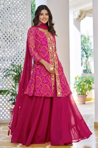  Pink Embroidered Georgette Function Wear Palazzo Suit