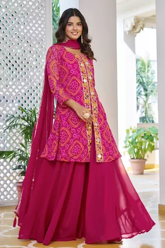  Pink Embroidered Georgette Function Wear Palazzo Suit