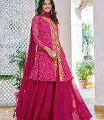  Pink Embroidered Georgette Function Wear Palazzo Suit