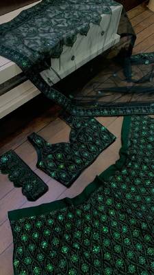 Green Net Sequins Umbrella Lehenga Choli 2