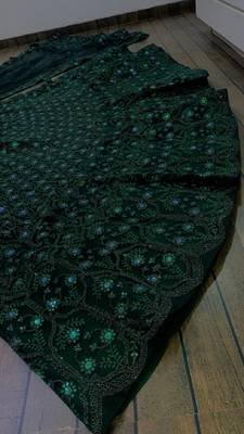 Green Net Sequins Umbrella Lehenga Choli 3