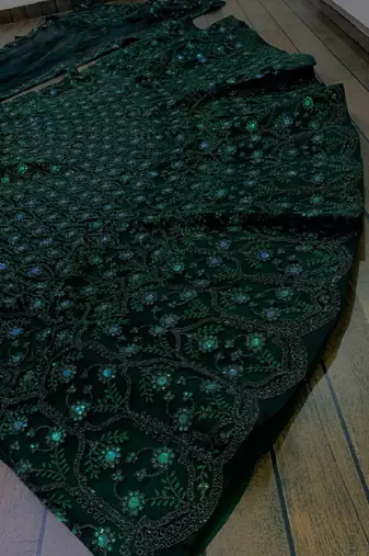 Green Net Sequins Umbrella Lehenga Choli