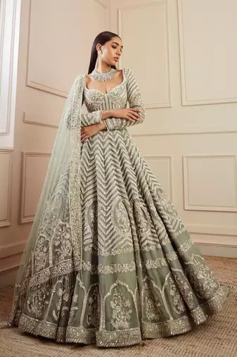 Light Pista Zari Work Lehenga Choli