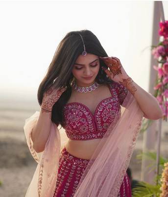 Deep Pink Slub Silk Lehenga Set 2