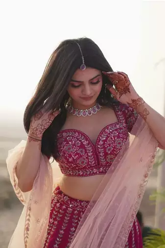 Deep Pink Slub Silk Lehenga Set