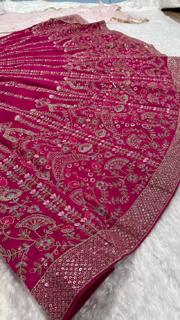 Deep Pink Slub Silk Lehenga Set