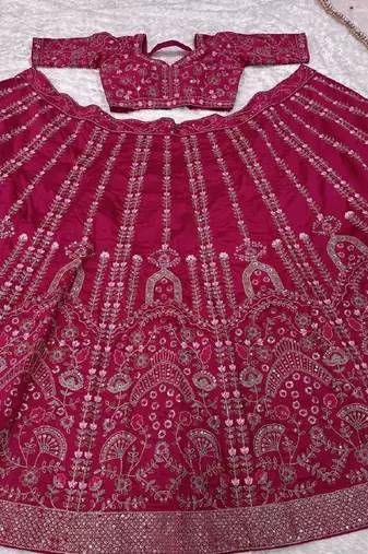 Deep Pink Slub Silk Lehenga Set