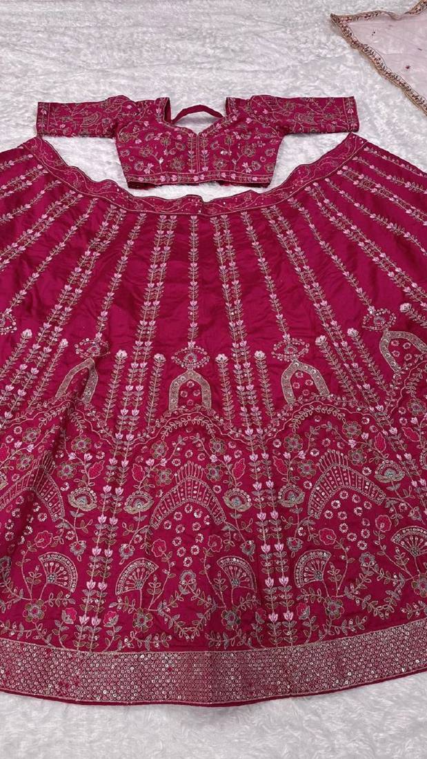 Deep Pink Slub Silk Lehenga Set