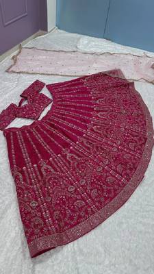 Deep Pink Slub Silk Lehenga Set 5