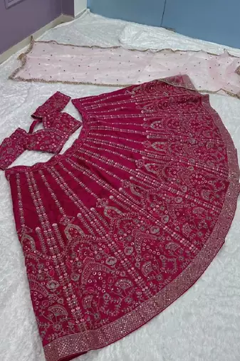 Deep Pink Slub Silk Lehenga Set