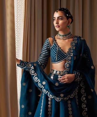 Blue Silk Sequins & Zari Work Lehenga Set 2