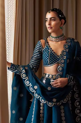 Blue Silk Sequins & Zari Work Lehenga Set