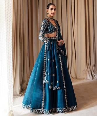 Blue Silk Sequins & Zari Work Lehenga Set 3