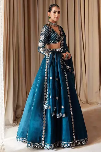 Blue Silk Sequins & Zari Work Lehenga Set