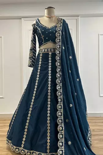 Blue Silk Sequins & Zari Work Lehenga Set