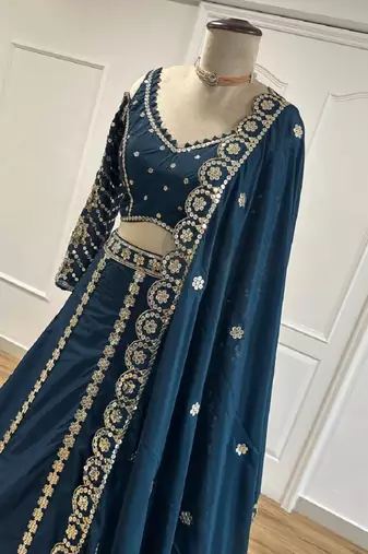 Blue Silk Sequins & Zari Work Lehenga Set