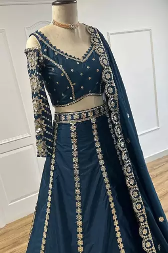 Blue Silk Sequins & Zari Work Lehenga Set