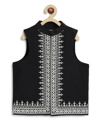 Black embroidered cotton nehru jacket 2