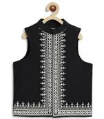 Black embroidered cotton nehru jacket