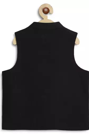 Black embroidered cotton nehru jacket