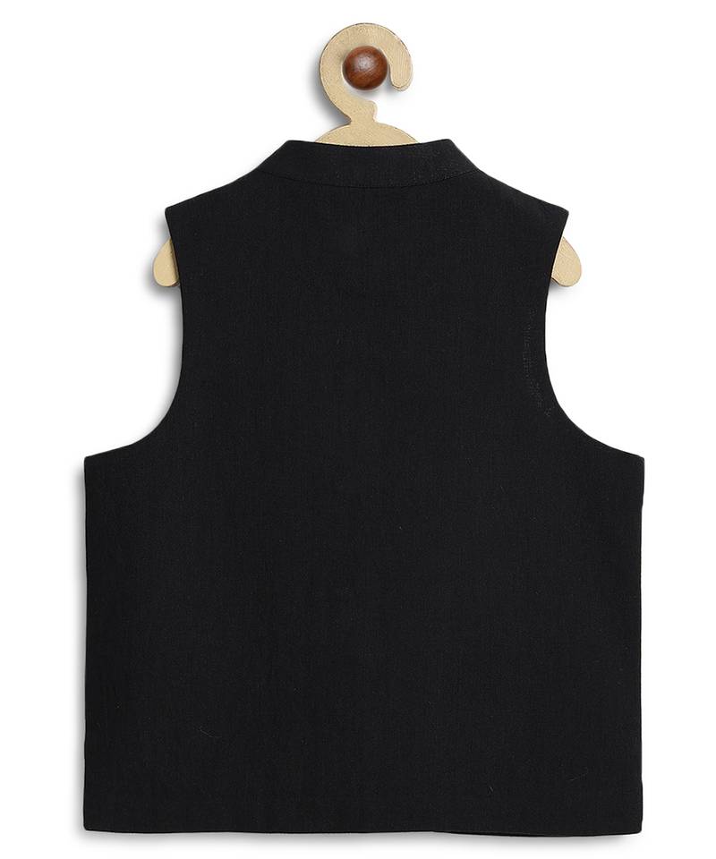 Black embroidered cotton nehru jacket