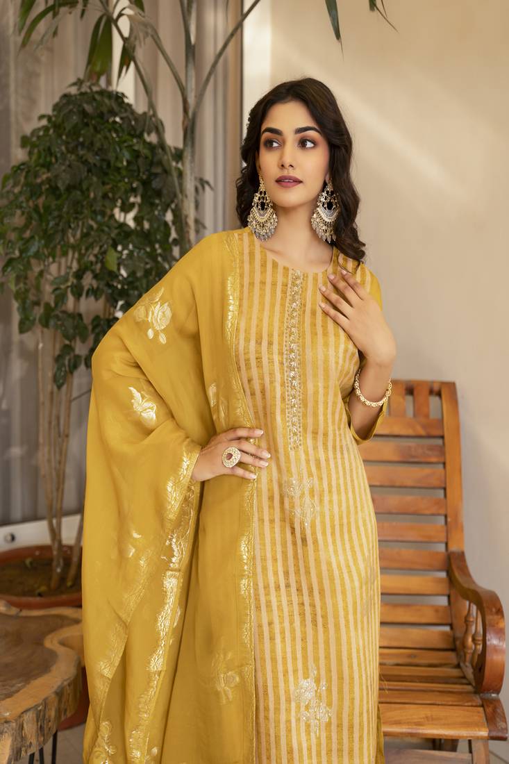 Viscose dola silk embroidered straight kurta set with dupatta