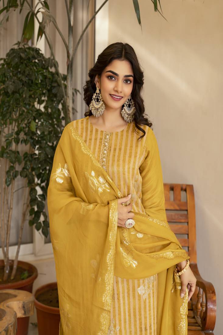 Viscose dola silk embroidered straight kurta set with dupatta