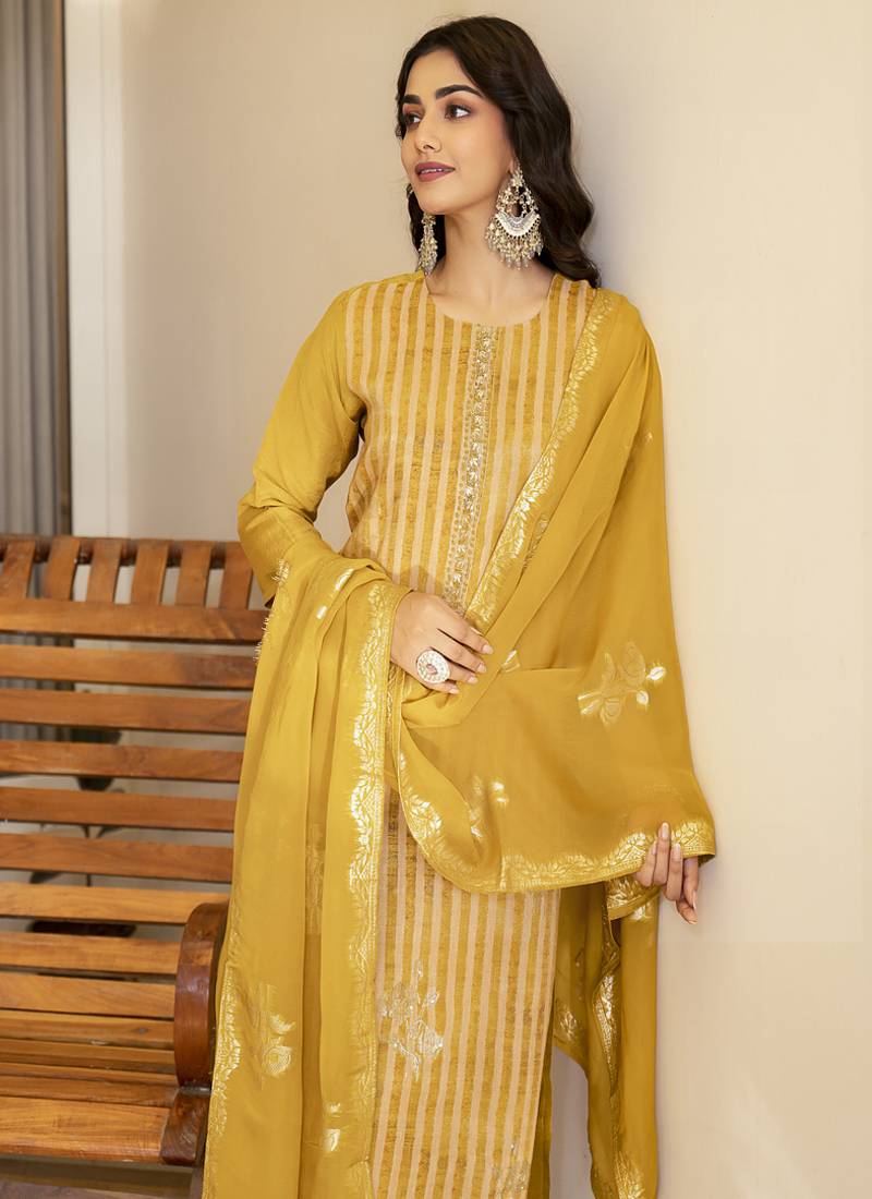 Viscose dola silk embroidered straight kurta set with dupatta
