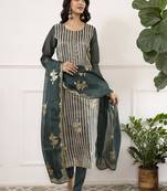 Viscose dola silk embroidered straight kurta set with dupatta