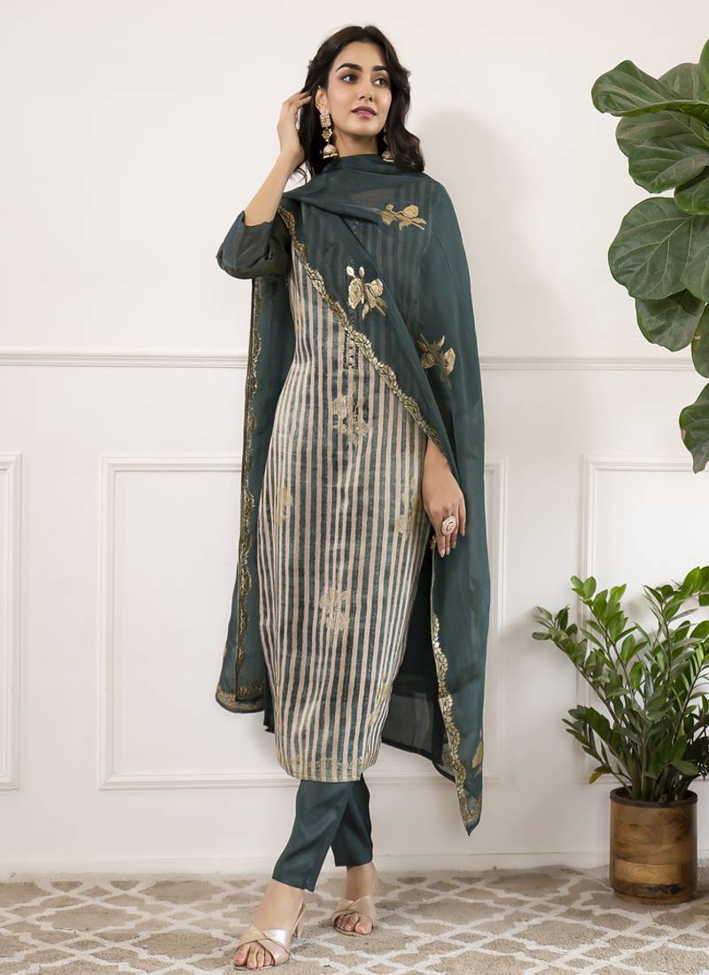 Viscose dola silk embroidered straight kurta set with dupatta