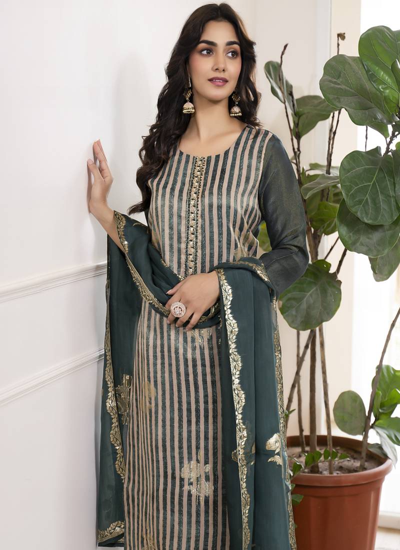 Viscose dola silk embroidered straight kurta set with dupatta