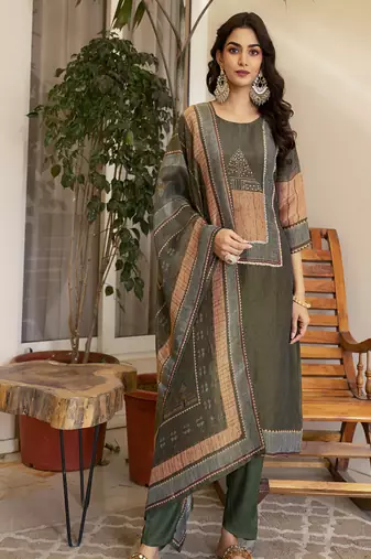 tissue shimmer straight kurta pant set with matching dupatta