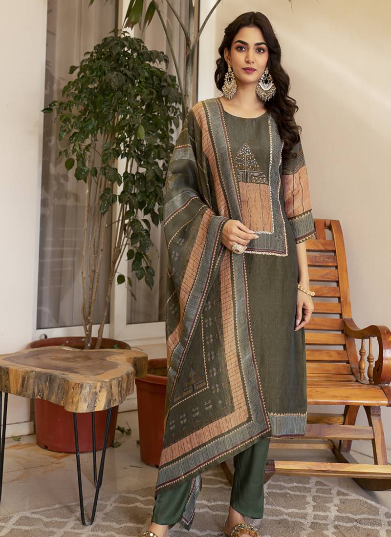 tissue shimmer straight kurta pant set with matching dupatta