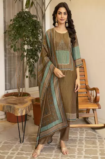 tissue shimmer straight kurta pant set with matching dupatta