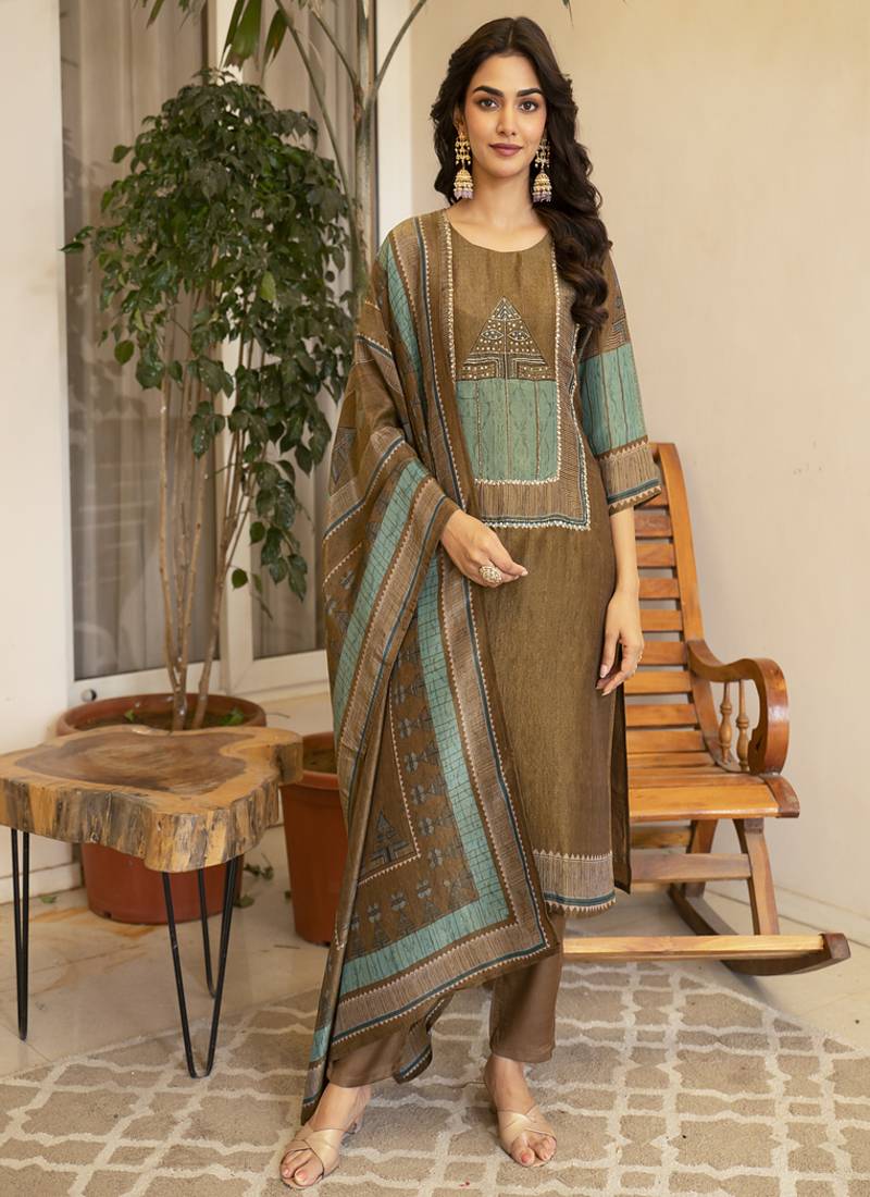 tissue shimmer straight kurta pant set with matching dupatta