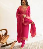 Viscose dola handworked straight kurta pant set with dupatta