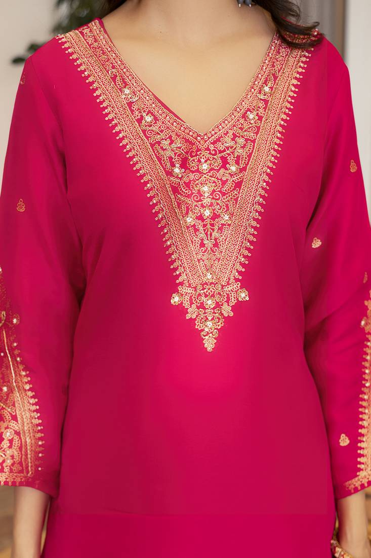 Viscose dola handworked straight kurta pant set with dupatta