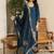 Peacock blue viscose dola silk handworked straight kurta pant set with dupatta