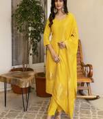 Viscose dola silk handworked straight kurta pant set with dupatta