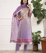 Viscose organza embroidery straight kurta pant set with dupatta